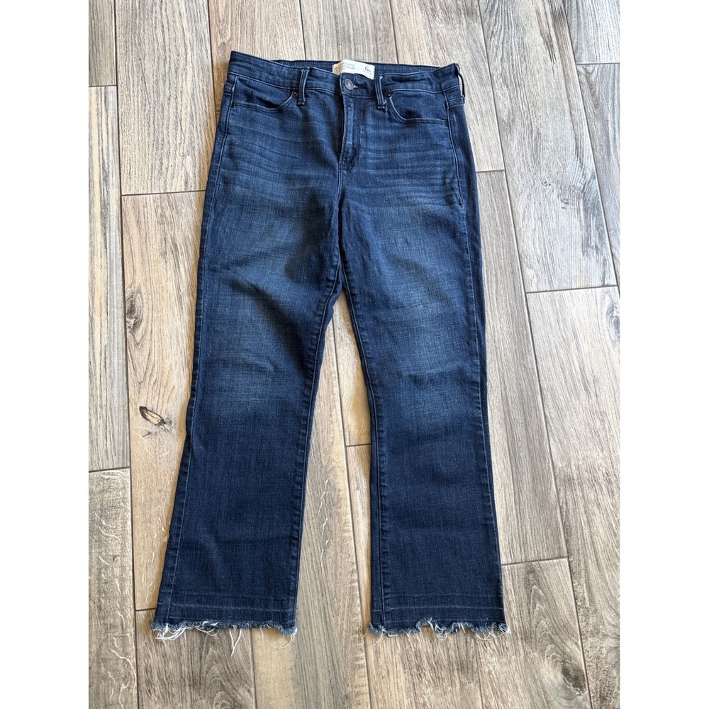 Abercrombie & Fitch Cropped Flare‎ Jeans 6R Dark Wash High Rise Raw Hem Stretch